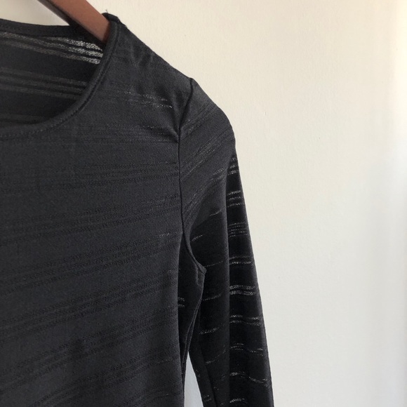 Sheer Stripe Long Sleeve Black Bodysuit - Picture 4 of 4